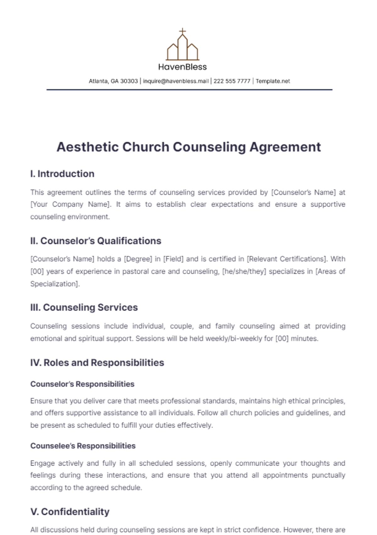 Aesthetic Church Counseling Agreement Template - Edit Online & Download