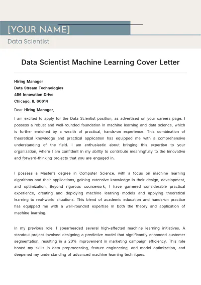 Free Data Scientist Machine Learning Cover Letter to Edit Online
