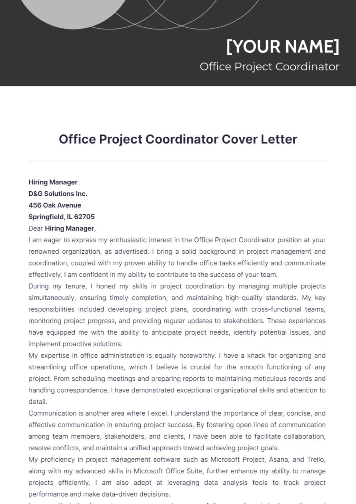 Office Project Coordinator Cover Letter - Edit Online & Download