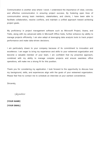 Free Office Project Coordinator Cover Letter to Edit Online