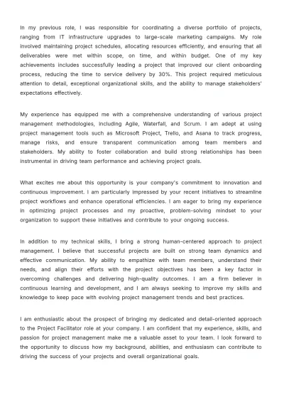 Free Project Facilitator Cover Letter to Edit Online