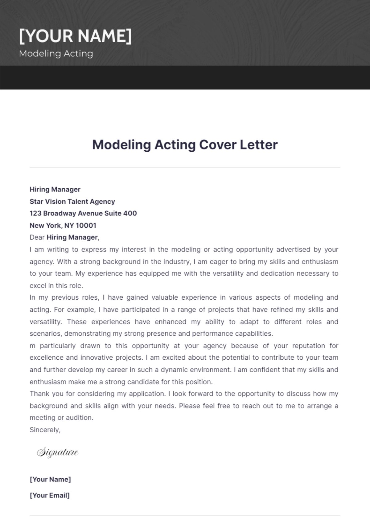 Modeling Acting Cover Letter - Edit Online & Download