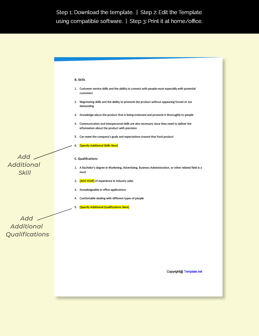 Food Sales Representative Job Ad Description Template Google Docs 