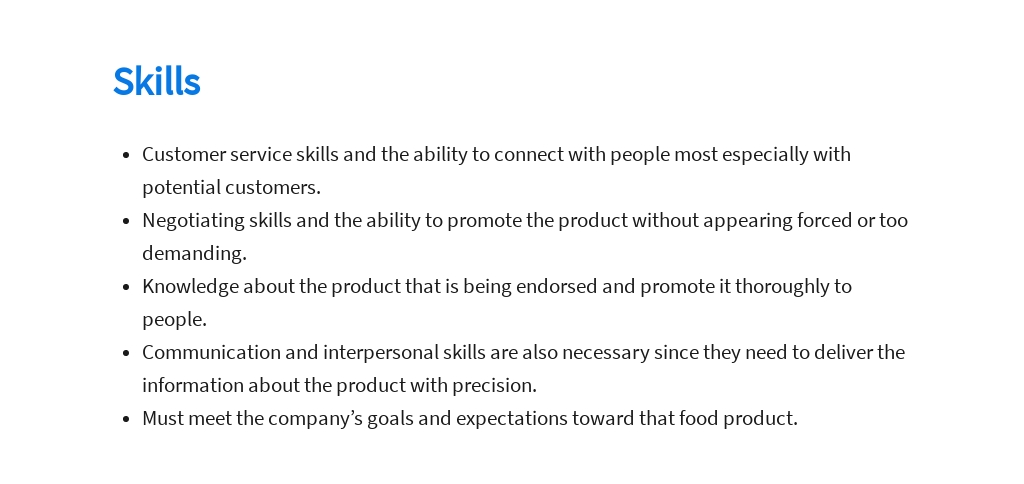 Food Sales Representative Job Ad Description Template Google Docs 
