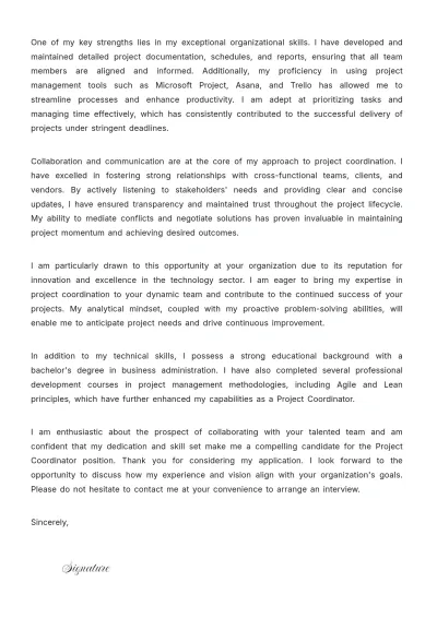 Free Project Coordinator Application Cover Letter to Edit Online