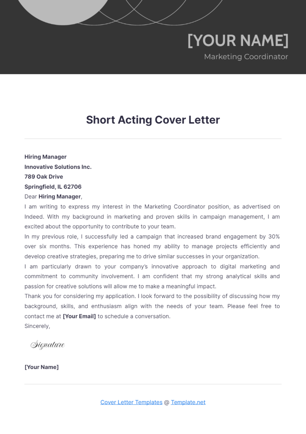 Short Acting Cover Letter - Edit Online & Download