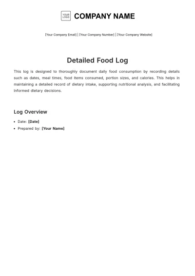 Free Detailed Food Log Template to Edit Online
