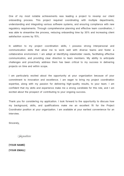 Free Experienced Project Coordinator Cover Letter to Edit Online