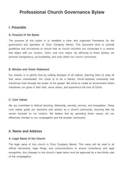 Free Professional Church Governance Bylaw Template to Edit Online