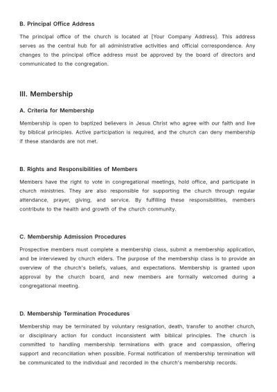 Free Professional Church Governance Bylaw Template to Edit Online