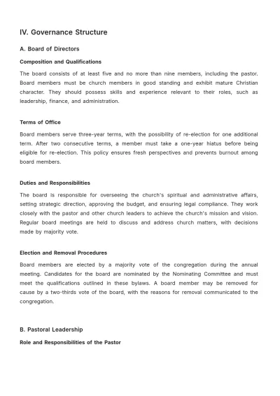 Free Professional Church Governance Bylaw Template to Edit Online