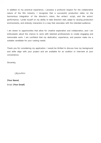 Free Filmmaker Acting Cover Letter to Edit Online