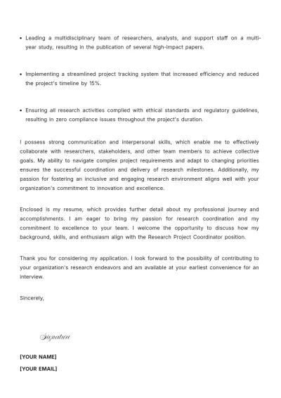 Free Research Project Coordinator Cover Letter to Edit Online