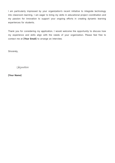 Free Education Project Coordinator Cover Letter to Edit Online