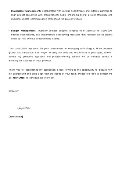 Free Project Development Coordinator Cover Letter to Edit Online