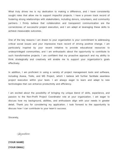 Free Non-Profit Project Coordinator Cover Letter to Edit Online
