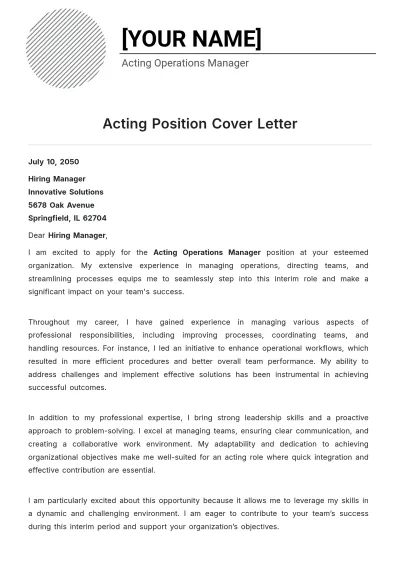 Free Acting Position Cover Letter to Edit Online