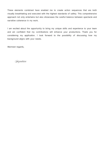Free Stunt Double Acting Cover Letter to Edit Online
