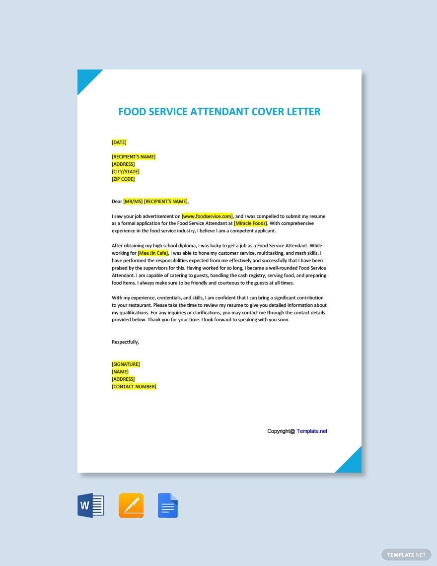 Food Service Attendant Cover Letter Template