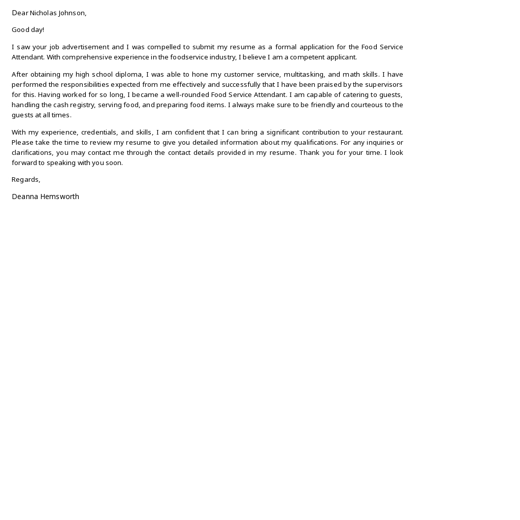 Food Service Attendant Cover Letter Template.jpe
