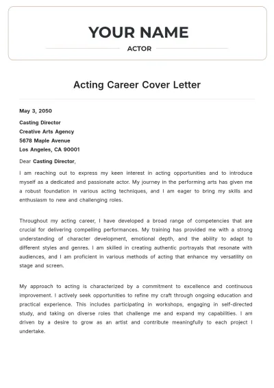 Free Acting Career Cover Letter to Edit Online