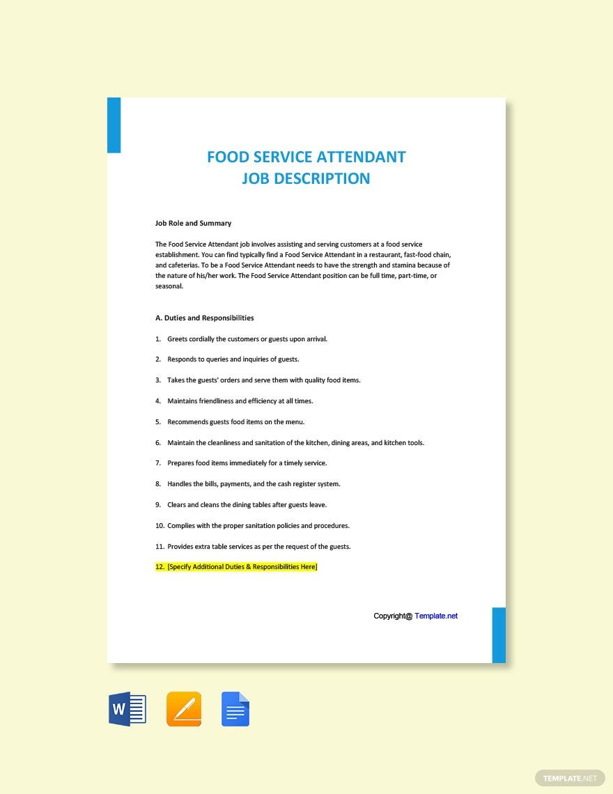 Fast Food Attendant Job Description