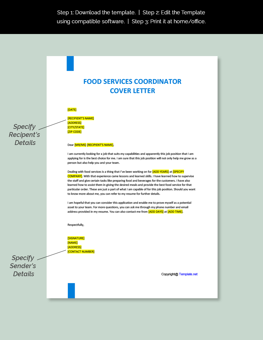 Food Service Coordinator Cover Letter