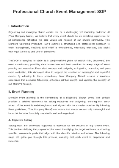 Free Professional Church Event Management SOP Template to Edit Online