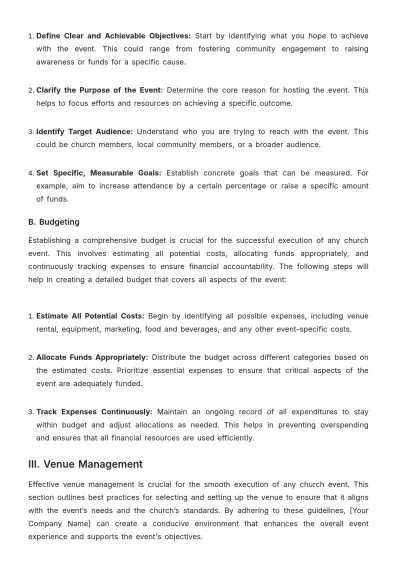 Free Professional Church Event Management SOP Template to Edit Online