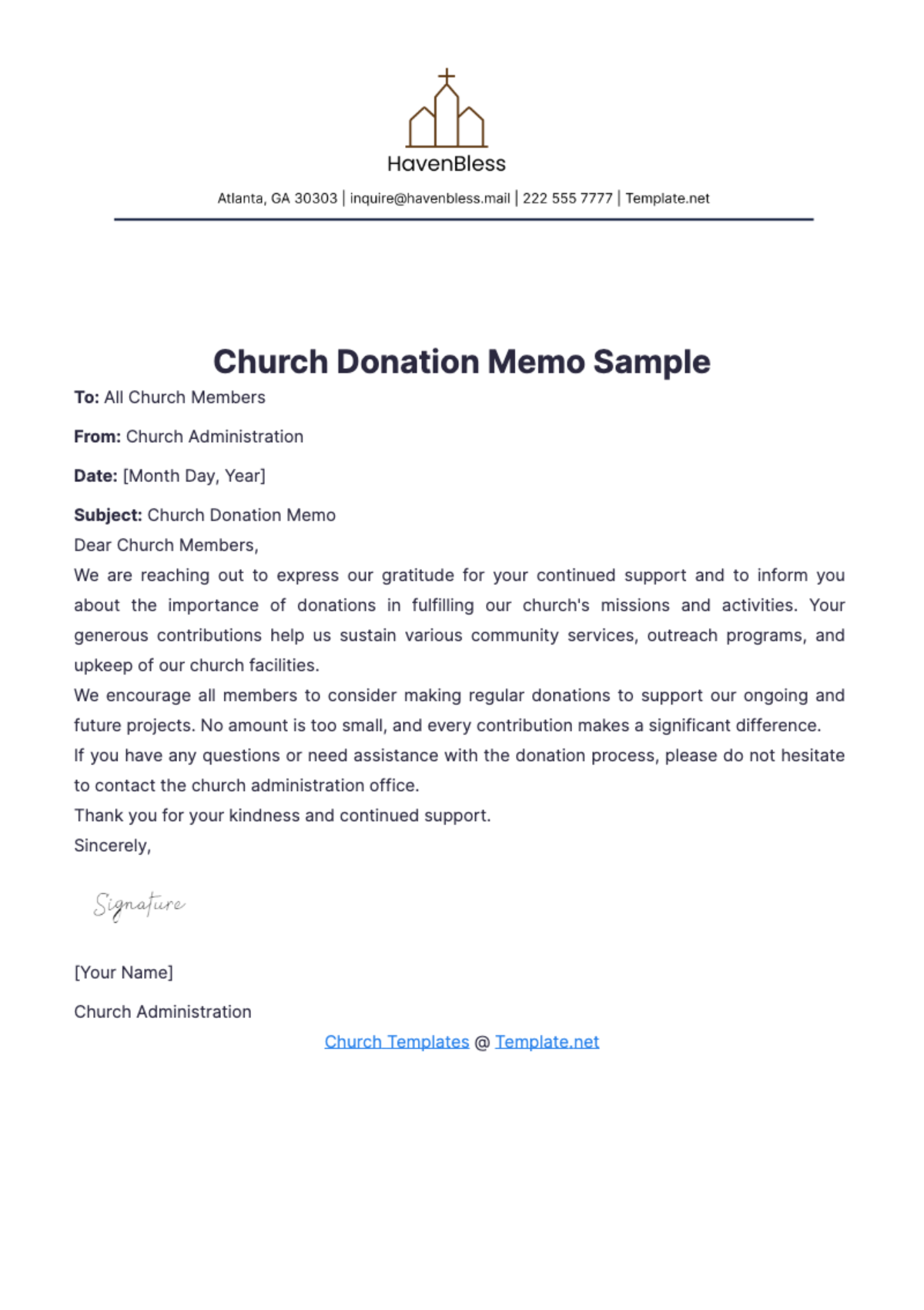 Church Donation Memo Sample Template - Edit Online & Download