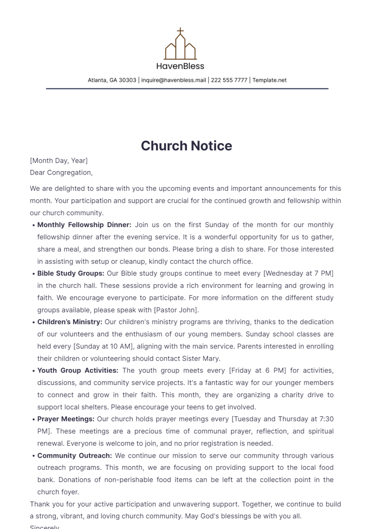 Church Notice Template - Edit Online & Download