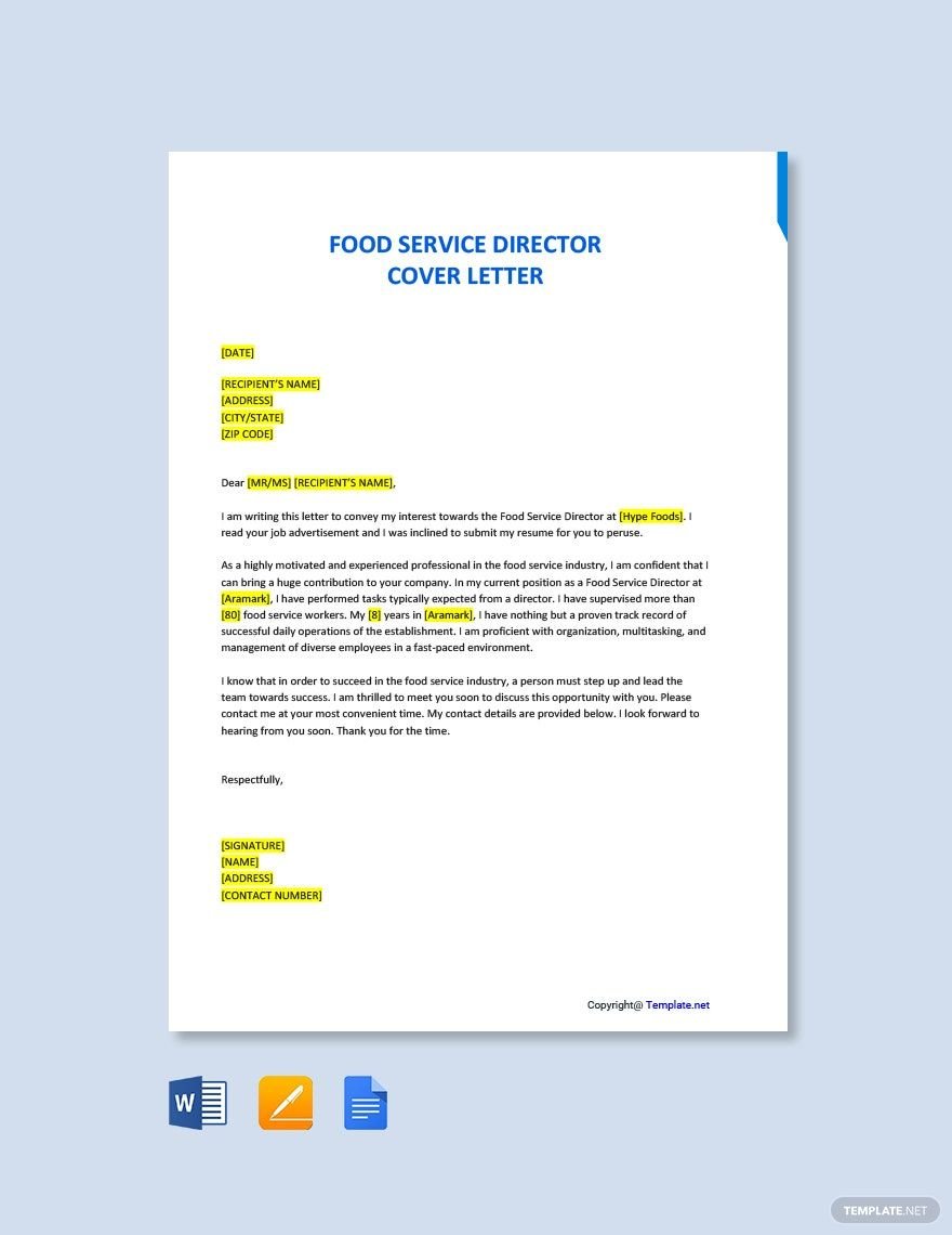Food Service Director Cover Letter