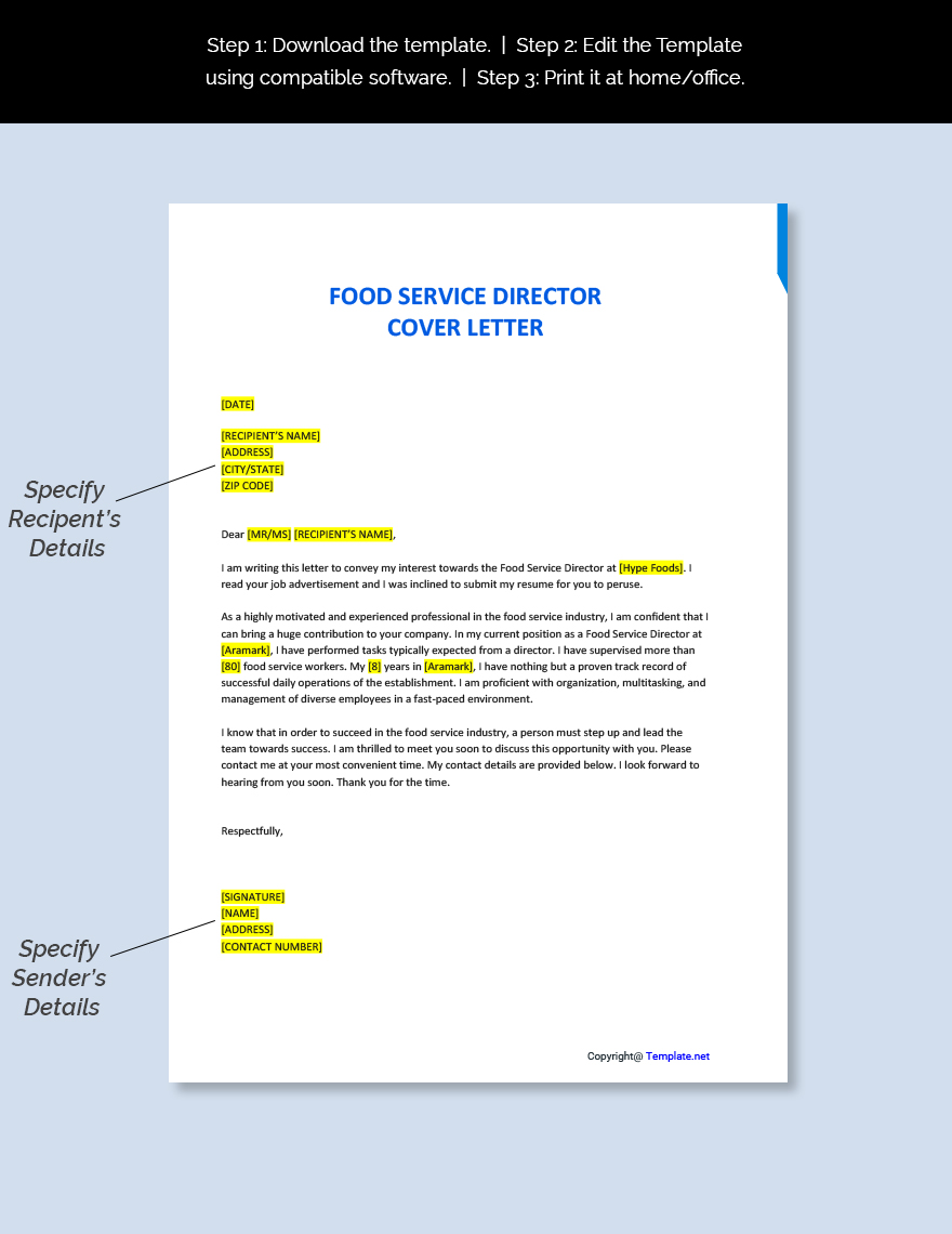 Food Service Director Cover Letter