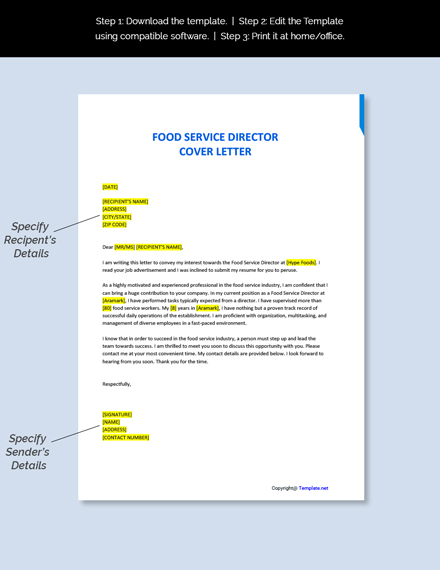 Food Service Director Cover Letter Template