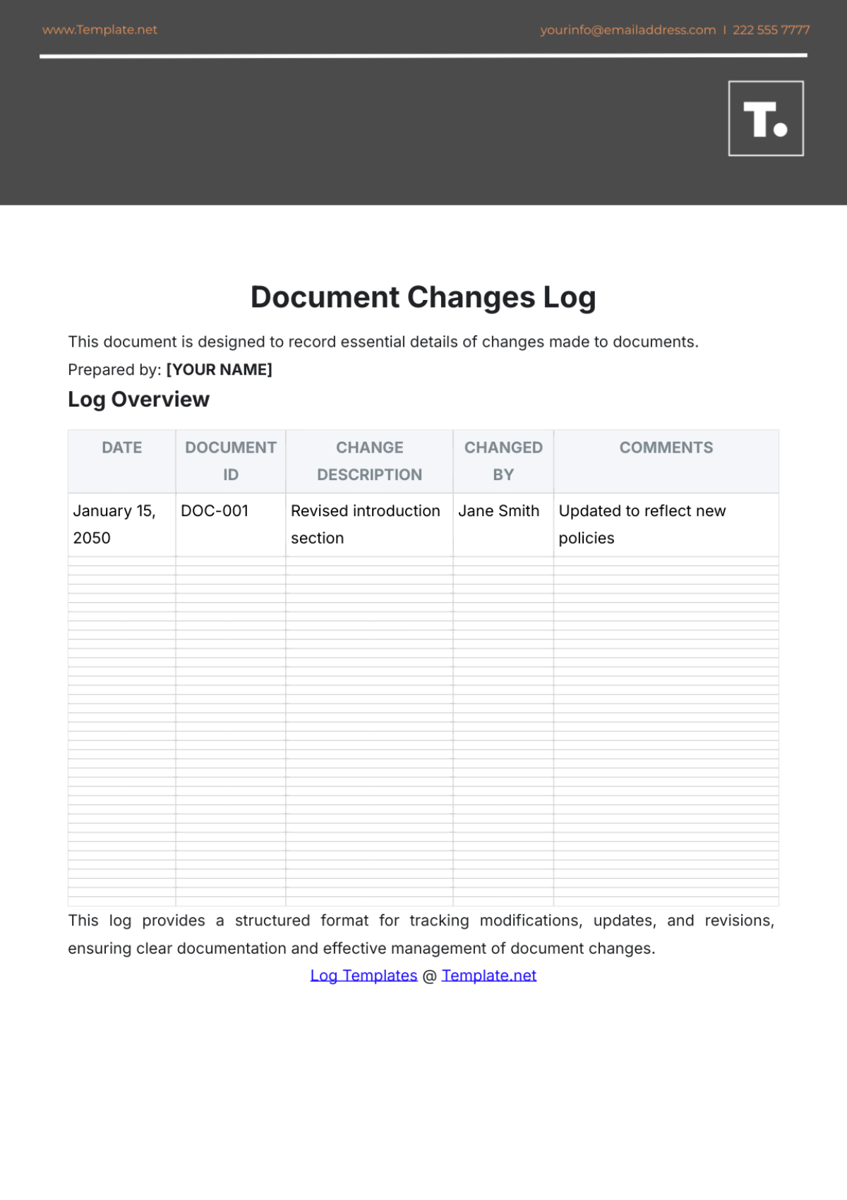 Document Log  Format Template - Edit Online & Download