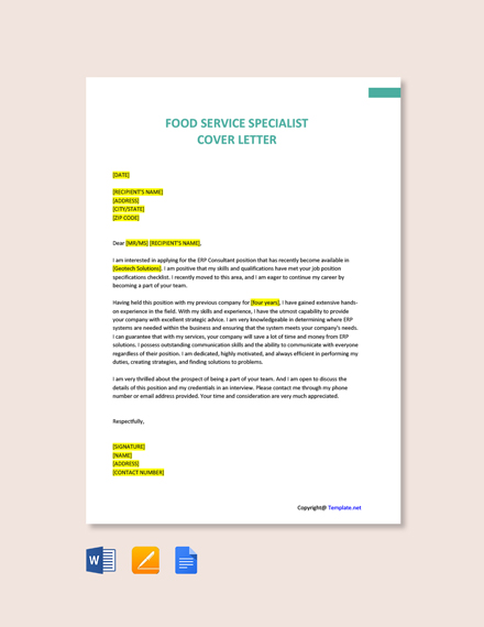 FREE Food Service Supervisor Cover Letter - Word | Google Doc | Apple ...