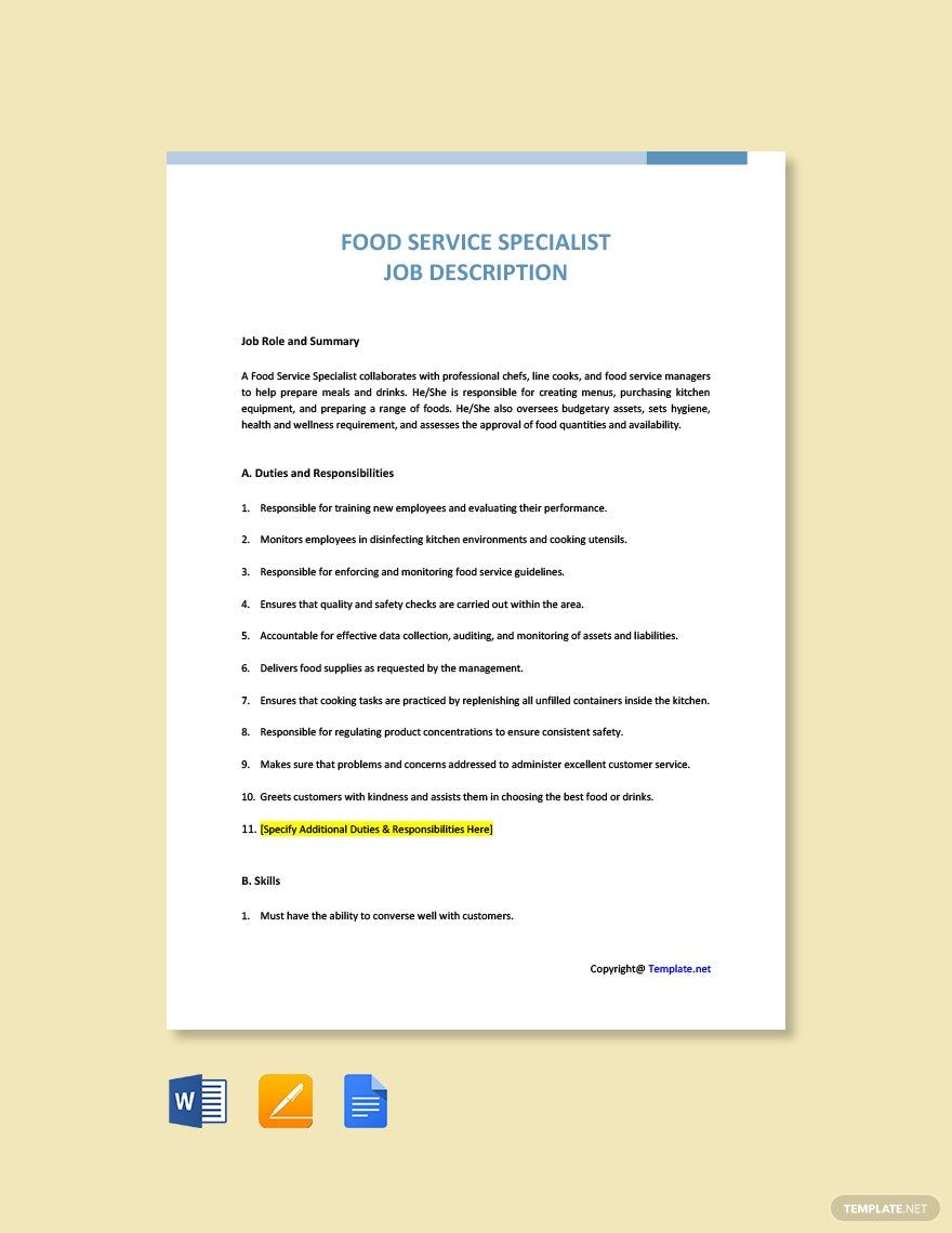 FREE Food Specialist Word Template Download
