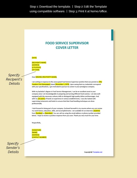 cover letter sample for food service position