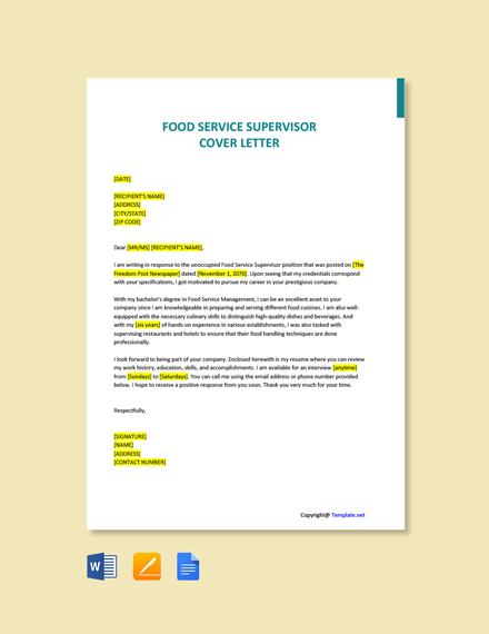 Free Food Service Cover Letter Templates In Pdf 