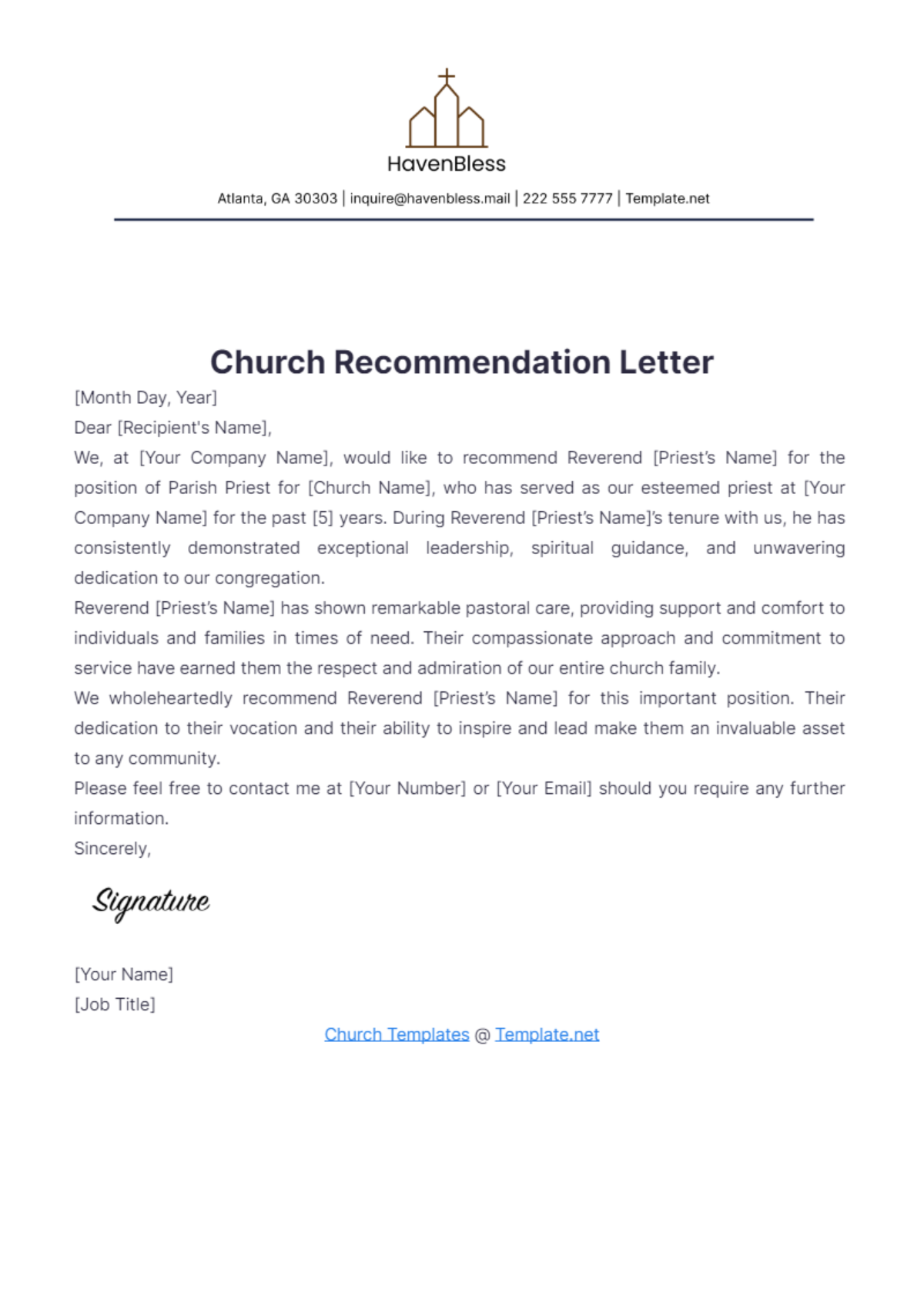 Church Recommendation Letter Template - Edit Online & Download