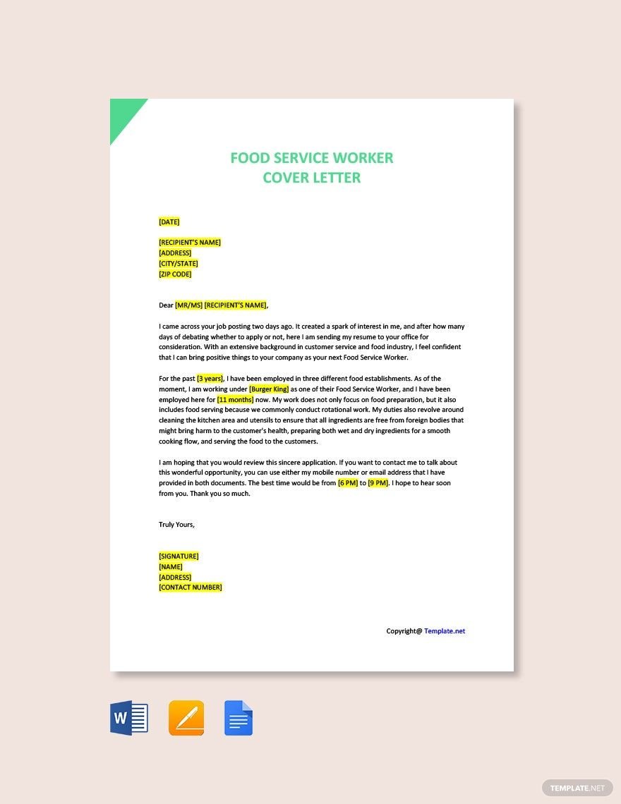 Food Service Worker Cover Letter