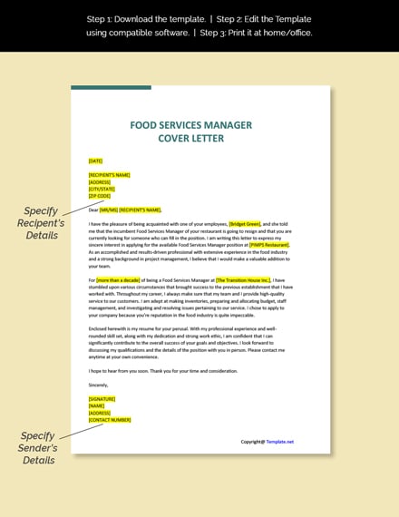 cover letter for a food service manager