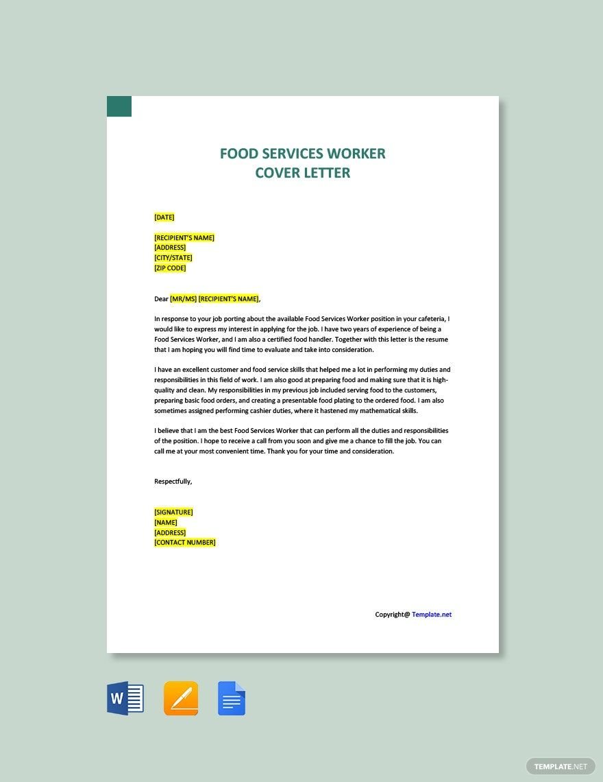 Food Services Worker Cover Letter