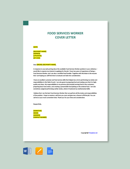 food service cover letter template