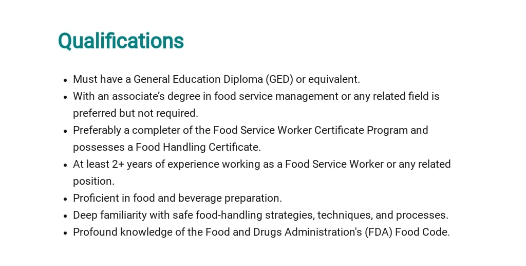 Food Services Worker Job Description Template - Google Docs, Word
