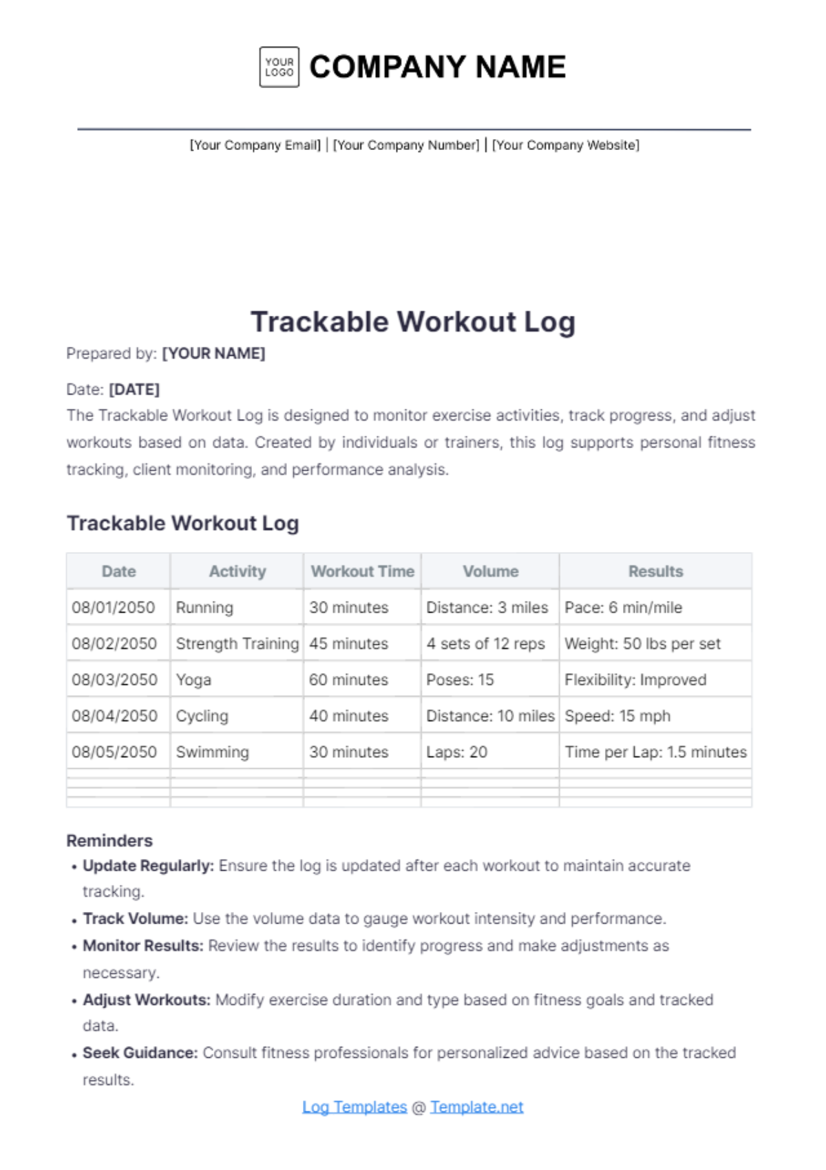 Trackable Workout Log Template - Edit Online & Download