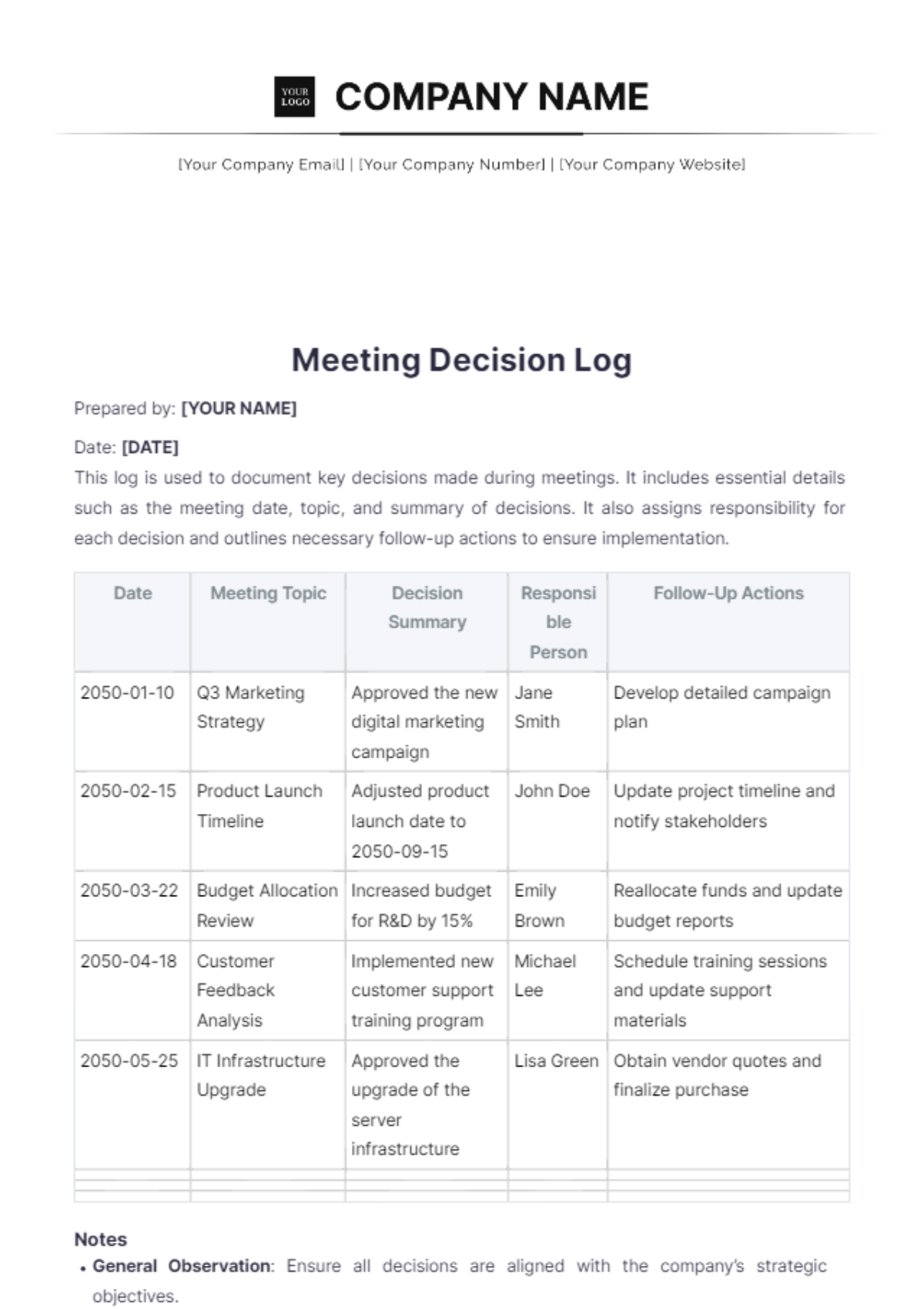 Meeting Decision Log Template - Edit Online & Download