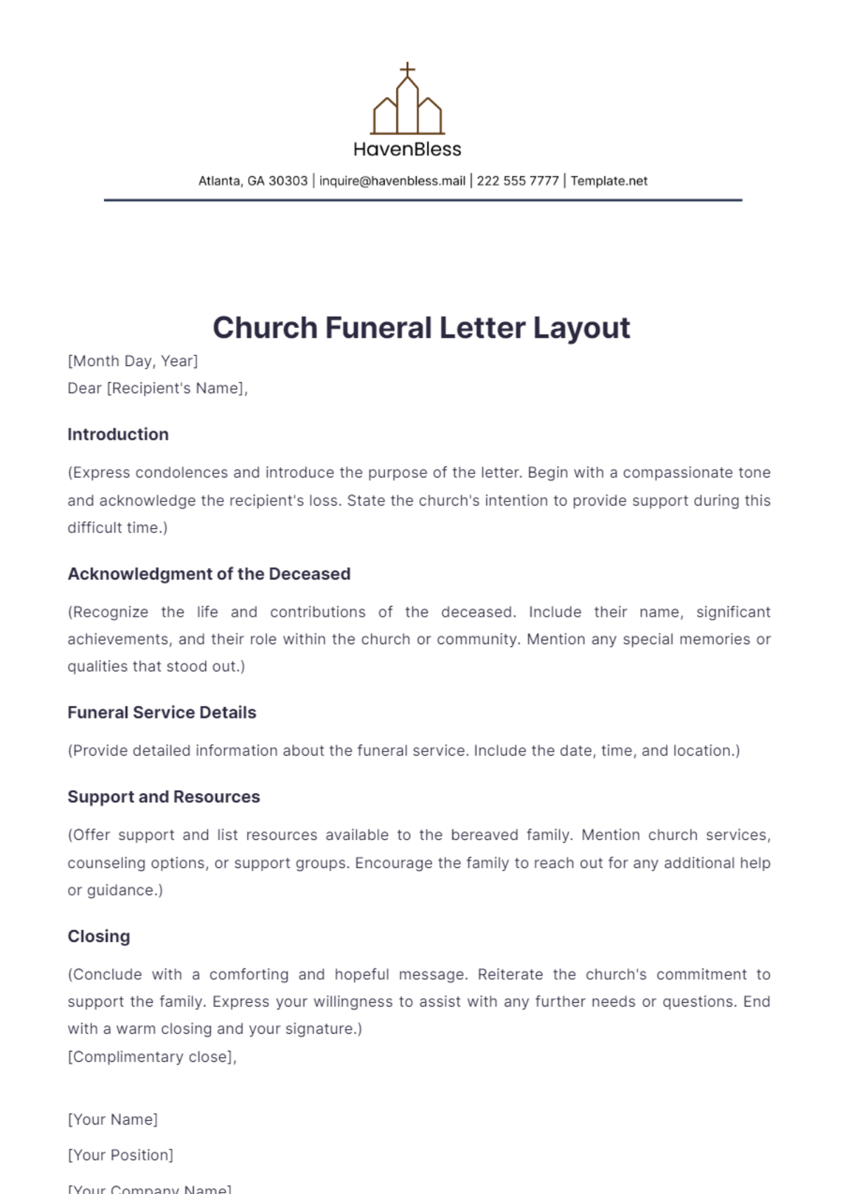 Church Funeral Letter Layout Template - Edit Online & Download