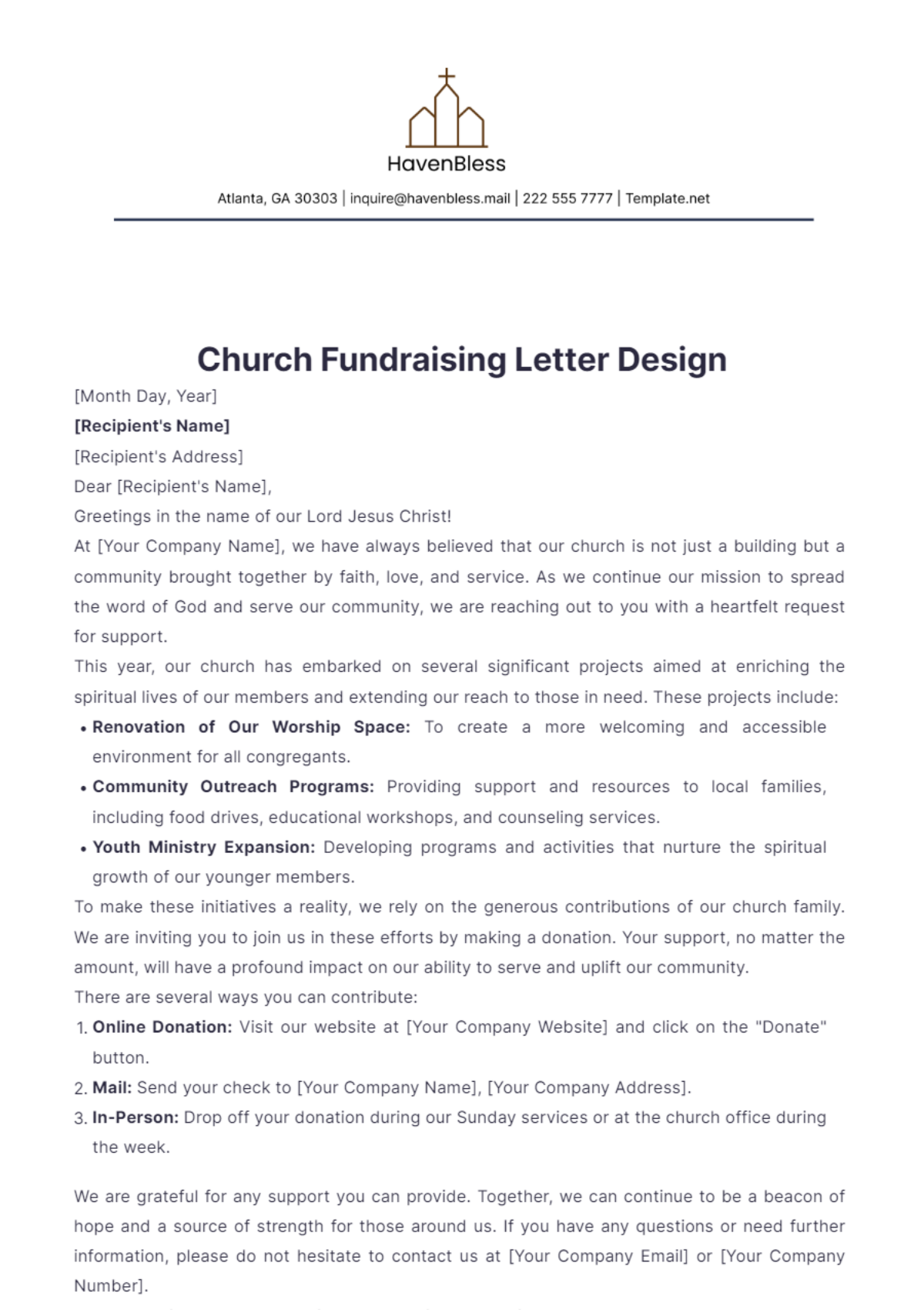 Church Fundraising Letter Design Template - Edit Online & Download