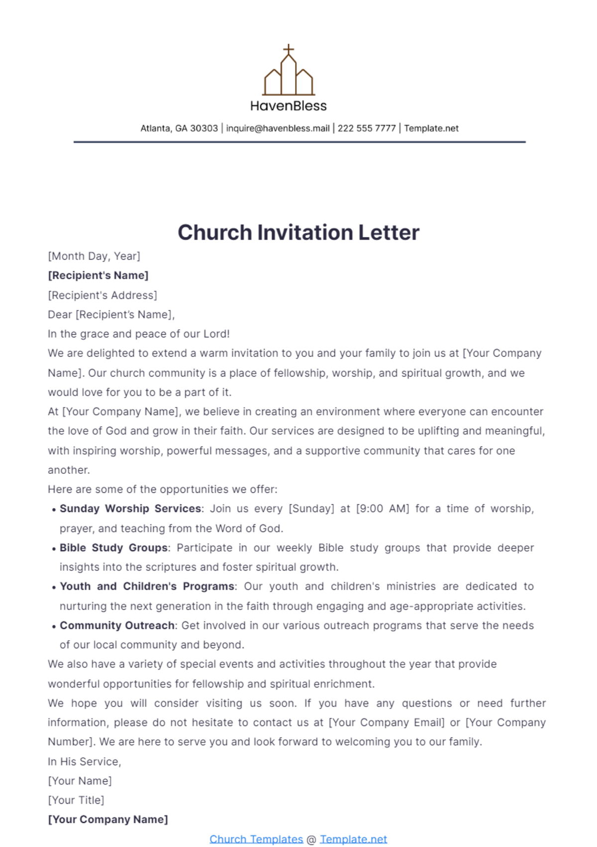 Church Invitation Letter Template - Edit Online & Download